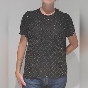 100% Black Silk Beaded Blouse Size 8 – Bronze Bead Design